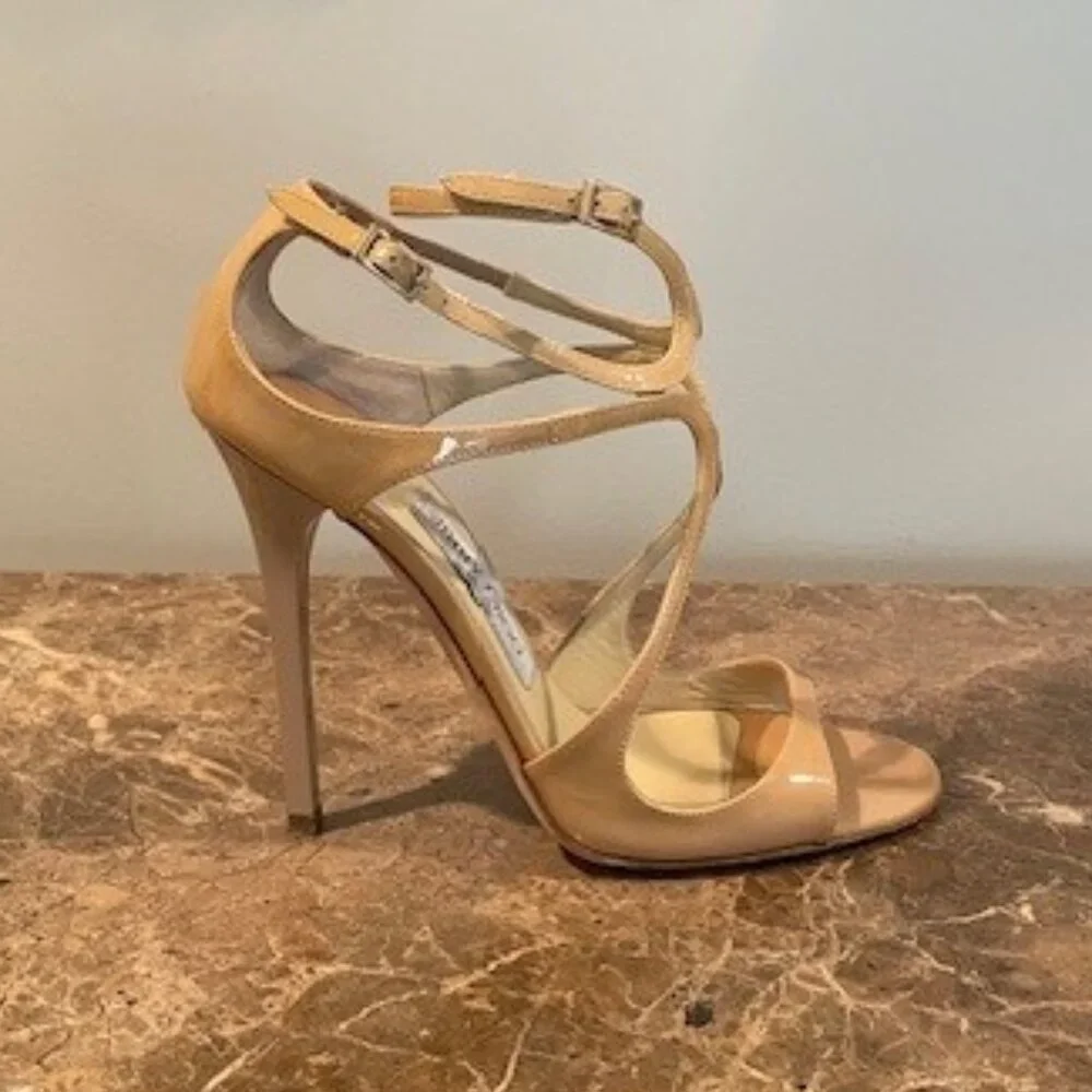 Jimmy Choo LANCE Nude Patent Leather Sandals – Sz 7.5